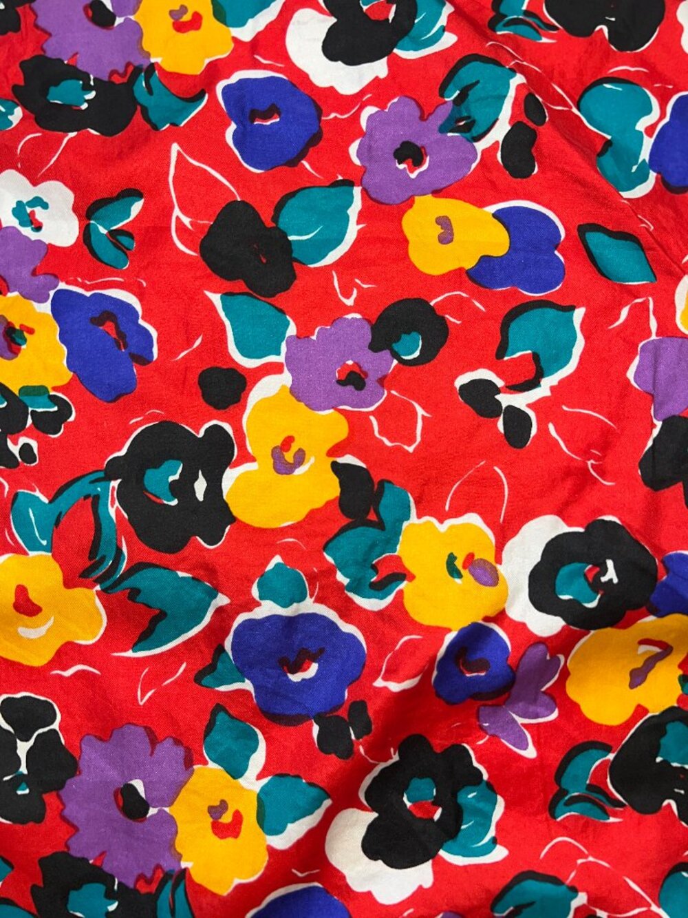 Vintage Bright Red Multicolor Floral Print Square Scarf